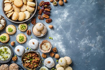 Fototapeta na wymiar Ramadan Kareem sweets, invitation for Muslim holy month Ramadan Kareem, eid al fitr, eid al qurban, eid al adha