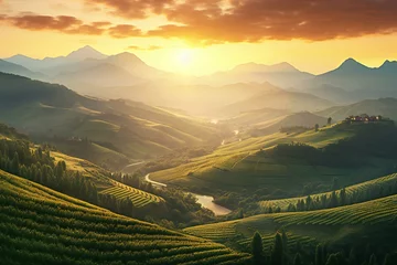 Fotobehang Rice terraces at sunset,  Beautiful landscape in the mountains © Urban
