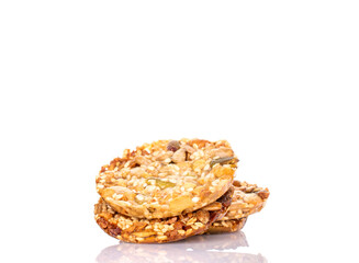 Several sweet Thaler cookies with nuts, macro, isolated on white background.	
