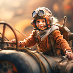 Cute little boy flying air plane