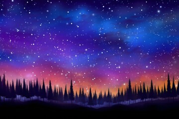 Night landscape with forest and starry sky