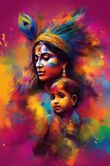 Obraz na płótnie Canvas Krishna playing Holi, a Hindu festival