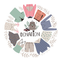 Donating clothes concept. Vector illustration about charity for needing people