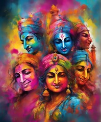 Obraz premium Krishna playing Holi, a Hindu festival
