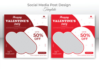 Illustration happy valentines day promotional discount sale social media post template