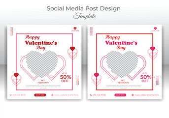 Social media post templates heart shapes sale promotion on valentine's day vector background design