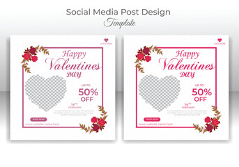 Valentine's day social media post and heart shapes promotional discount sale social media post template