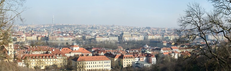 Fototapeta na wymiar Panorama of Prague from Petřín hill slope, Czech Republic.