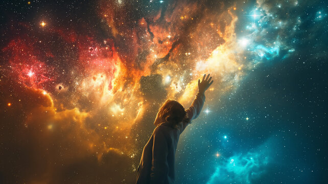 Humanity trying to communicate with the sky, stars, universe and distant galaxies