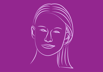 Rostro de mujer rosa en fondo morado.
