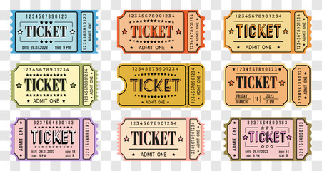 Set of vintage tickets, vector.
