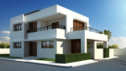 3d illustration of residential building exterior isolated on white background, Concept for real estate or property.