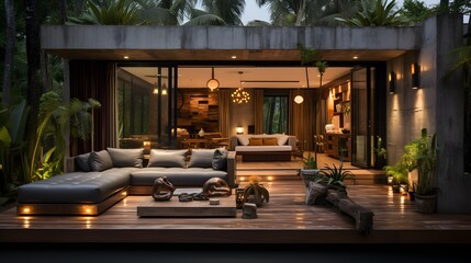 Luxurious Tropical House Exterior at Dusk