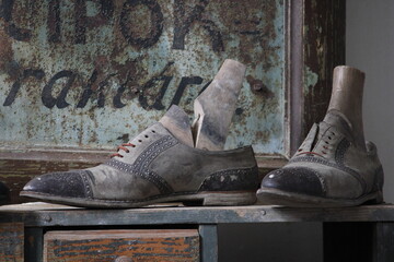 pair of old retro shoes closeup 