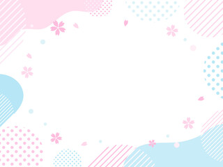 春　桜　ピンク　水色　ポップ なウェーブのフレーム　
