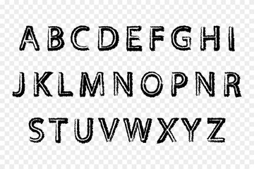 Black numbers in grunge style for design from 0 to 9. Numbers brush strokes. Vector illustration isolated on transparent background