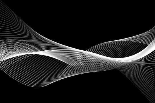 Black and white background, waves of lines, abstract wallpaper, vector design art