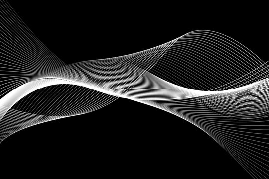 Black and white background, waves of lines, abstract wallpaper, vector design art