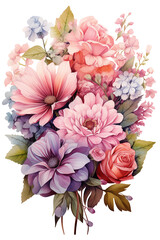 Watercolor flower bouquet illustration isolated transparent.