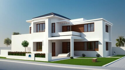 3d illustration of residential building exterior isolated on white background, Concept for real estate or property.