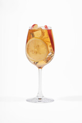 Fresh apple juice in a glass isolated on white background.