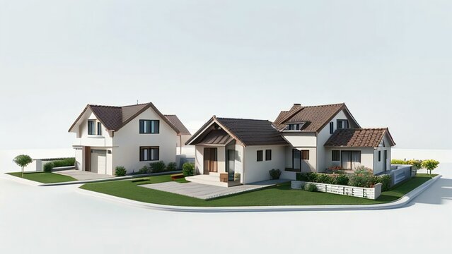 3d illustration of residential building exterior isolated on white background, Concept for real estate or property.