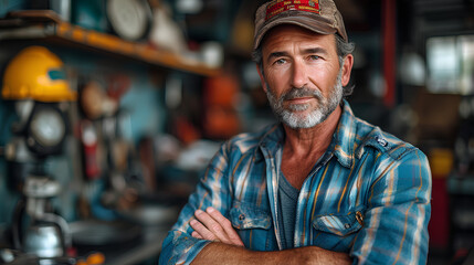 Portrait of Truck Repair Shop Owner with Arms Crossed - Business Owner Concept