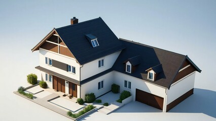 3d illustration of residential building exterior isolated on white background, Concept for real estate or property.