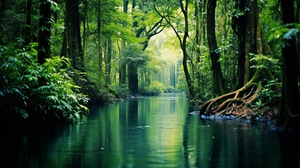 Obraz premium Amazon rainforest river landscape nature wallpaper scenic background design for sale