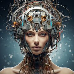 portrait of a cyborg woman, robot woman, cyborg woman, realistic girl robot, Generative AI illustration