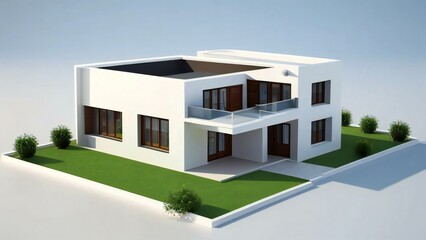 3d illustration of residential building exterior isolated on white background, Concept for real estate or property.