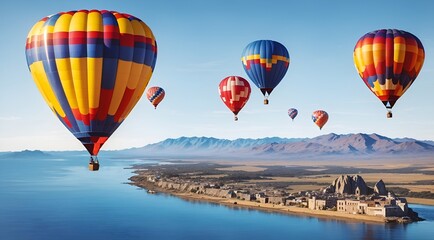 Obraz premium hot air balloon over the river