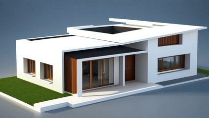 3d illustration of residential building exterior isolated on white background, Concept for real estate or property.