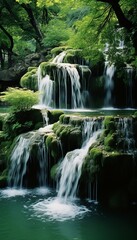 Serenity at the park. majestic waterfall surrounded by lush greenery and peaceful atmosphere