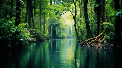 Obraz premium Majestic amazon rainforest river with stunning landscape and exquisite nature wallpaper design