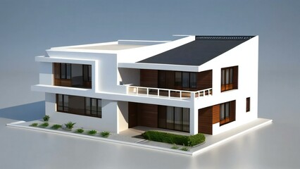 3d illustration of residential building exterior isolated on white background, Concept for real estate or property.