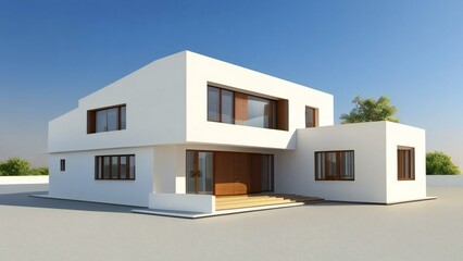 3d illustration of residential building exterior isolated on white background, Concept for real estate or property.