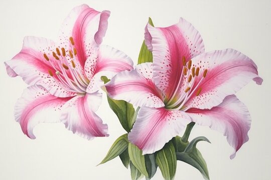 Beautiful pink lily flowers isolated on white background,  Studio shot