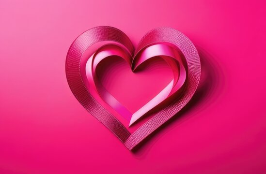 Heart made of ribbon on contrast pink background, Valentine's Day