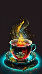 Tea Art Cup with Space for Text, Suitable for Smartphone wallpapers or Quote and others