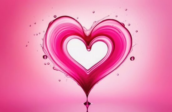 A drop of water in the shape of a heart on contrast pink background, Valentine's Day