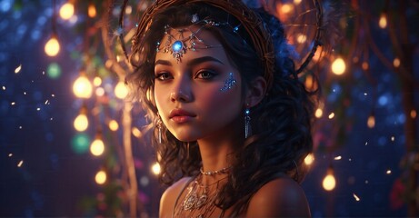Pixie dust dreams Beautiful girl in a divine proportion dream catcher, bathed in moonlit shadow