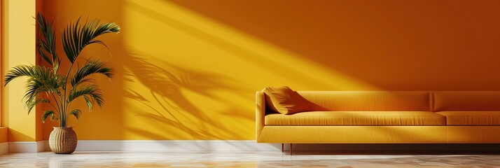 Modern yellow interior design mockup