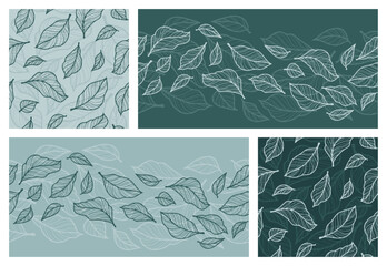 vegetable seamless pattern and banner with leaves, smooth lines, vector graphics