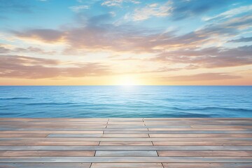 Wooden pier on sea and sky background with copy space for your text