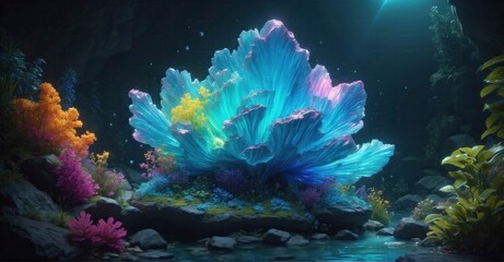 Fototapeta na wymiar Vibrant canvas High-speed shot capturing the beauty of a bioluminescent mineral painting