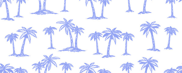 Palm trees hand drawn sketch style Summer seamless pattern - obrazy, fototapety, plakaty