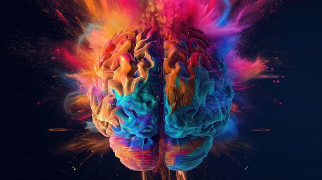 Colorful brain exploding with colors for generative AI concept