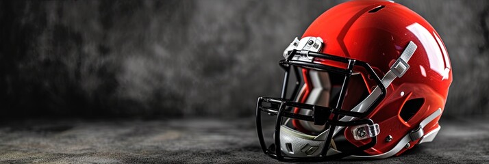 Red Football helmet on solid color background with copy space