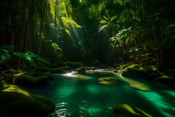 A thin stream through the jungle, a hidden gem in the heart of the dense greenery